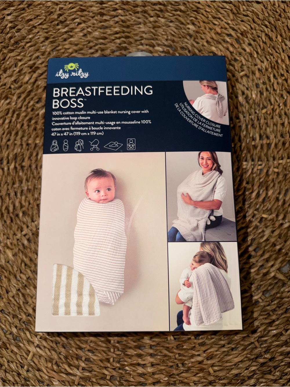Itzy Ritzy Nursing Cover & Multi-Use Muslin Blanket - Cream and Beige Stripe